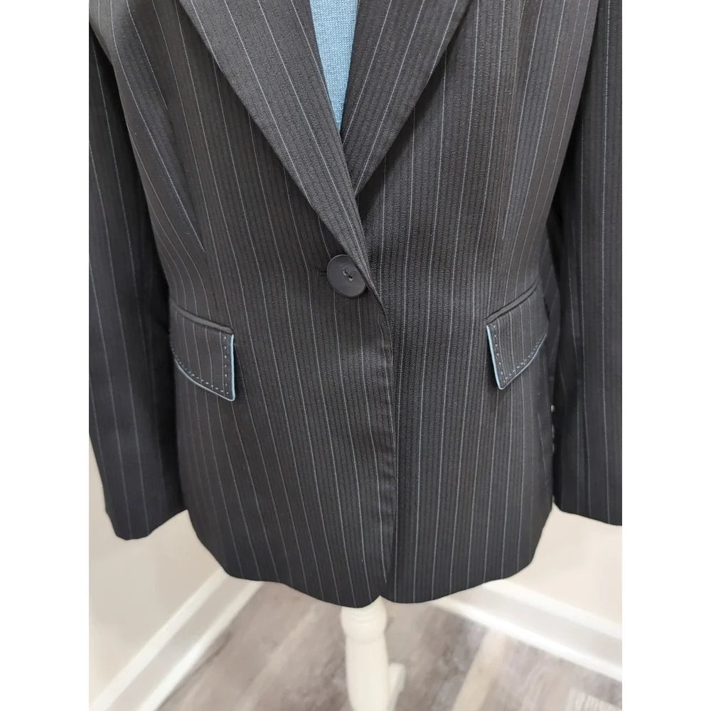 Tahari Arthur S. Levine 3pc Black Pinstripe Suit 12 Pants Blazer Tank Career Set